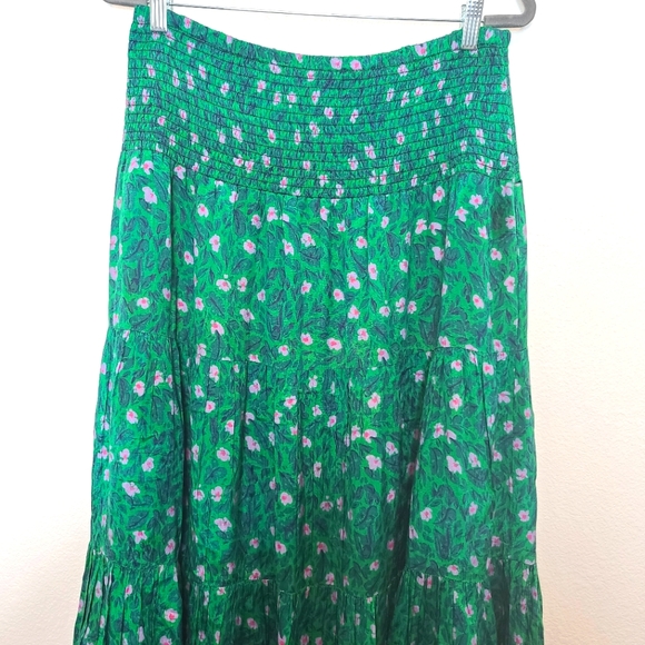 Roller Rabbit Cerro Nikki Tiered Midi Skirt In Emerald Green Size Large - Picture 4 of 9